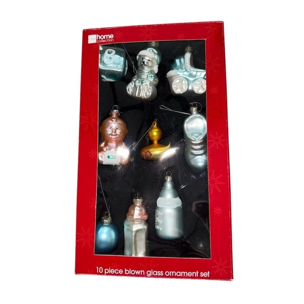 Vtg infant JCPenney 9 Pc hand‎ Blown Glass Christmas Ornament Set missing 1 baby